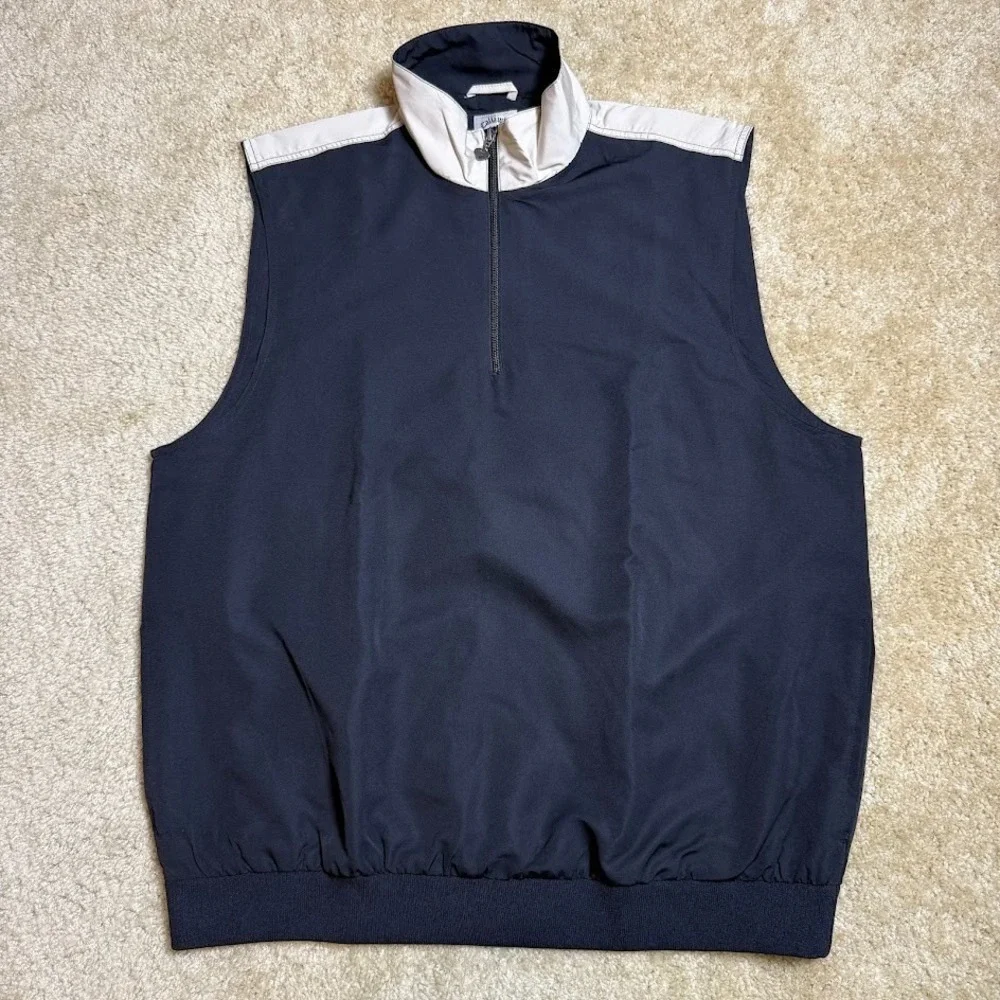VTG Callaway Golf Vest Mens XL Black Beige‎ 1/4 Zip Windbreaker Outerwear